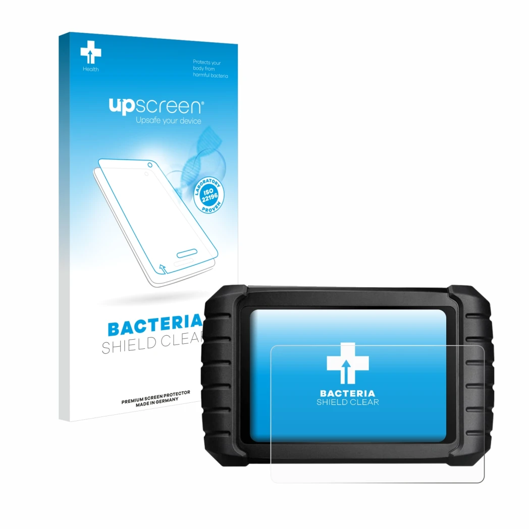 Face avant d’un emballage produit avec le logo de la marque upscreen. À côté, l’appareil iCarsoft CR Max est représenté avec l