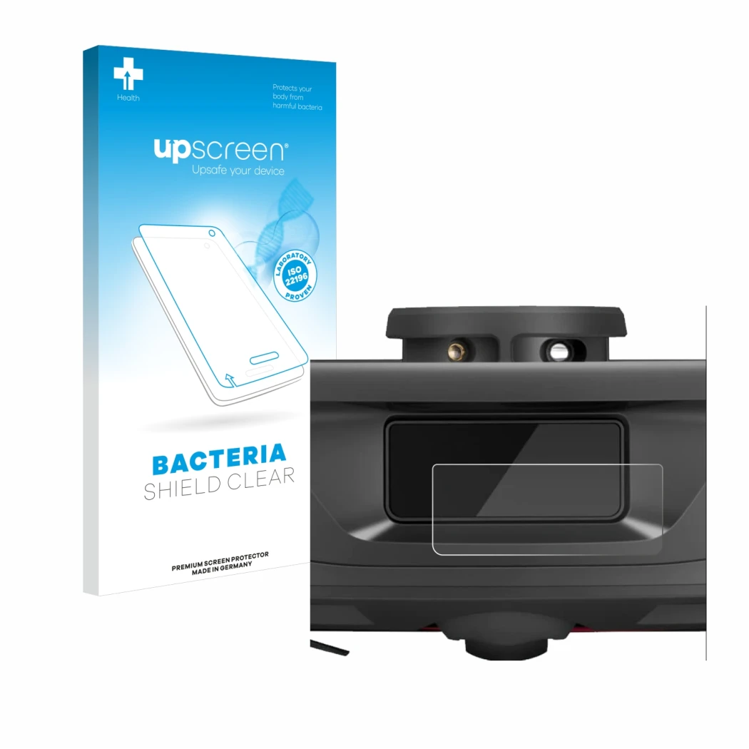 Face avant d’un emballage produit avec le logo de la marque upscreen. À côté, l’appareil Roborock Q Revo (Caméra UNIQUEMENT) e