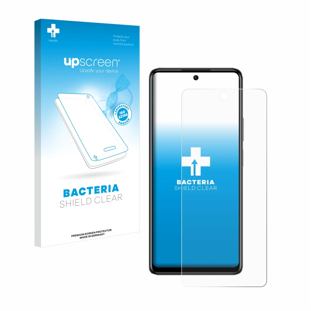 Face avant d’un emballage produit avec le logo de la marque upscreen. À côté, l’appareil Infinix Hot 40 Pro est représenté ave