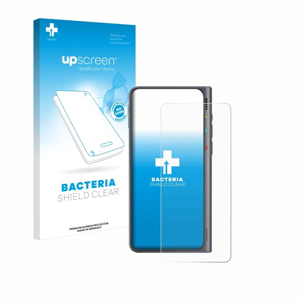 Face avant d’un emballage produit avec le logo de la marque upscreen. À côté, l’appareil Timekettle Fluentalk T1 est représent