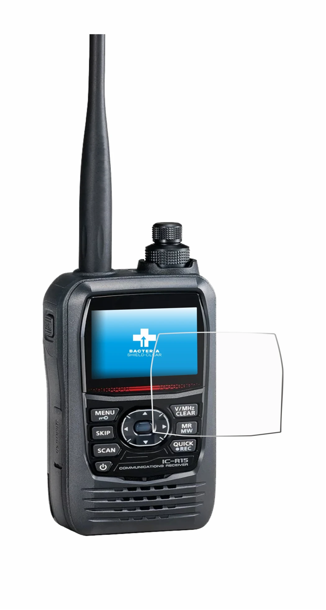 Image de l'appareil Icom IC-R15 avec une grande variété de protections d'écran.