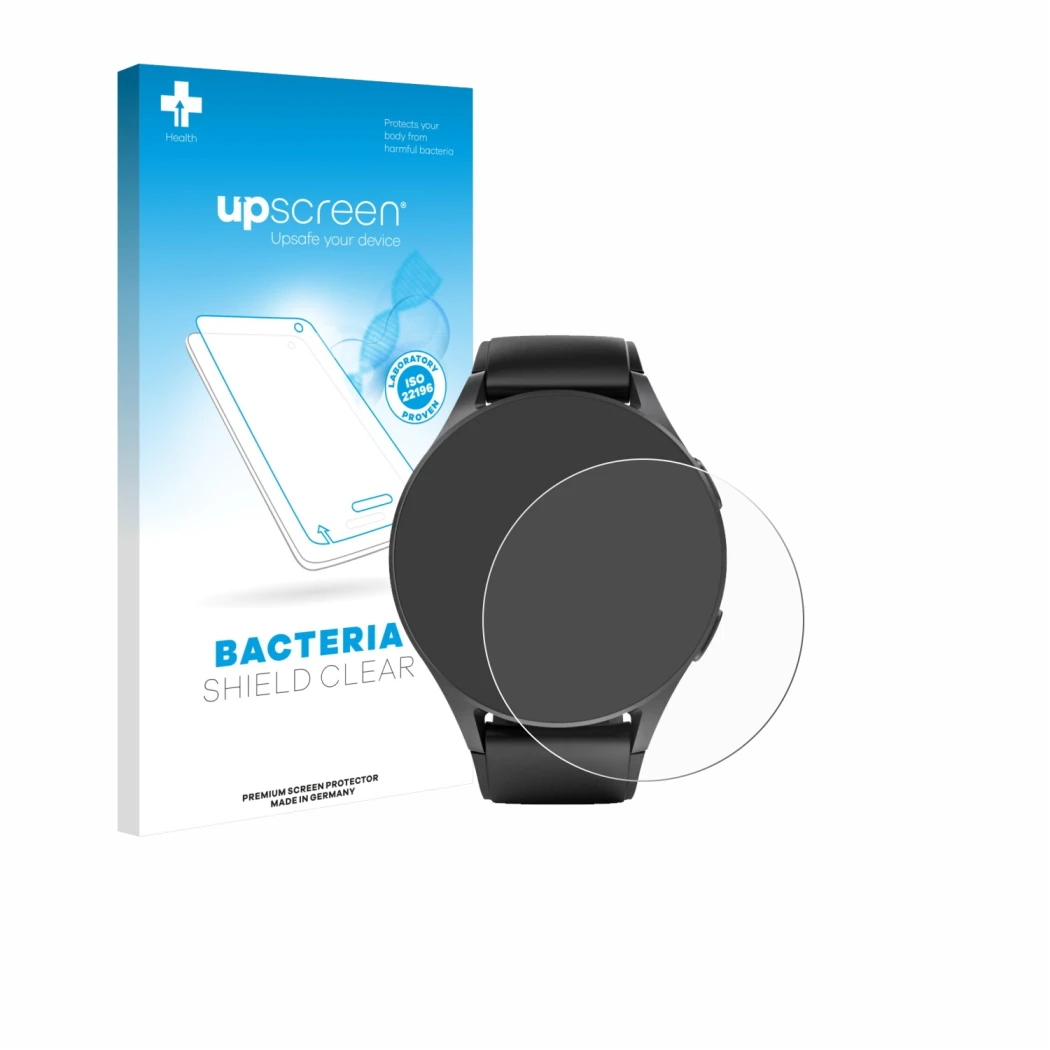 Face avant d’un emballage produit avec le logo de la marque upscreen. À côté, l’appareil Hama 8900 (42 mm) est représenté avec