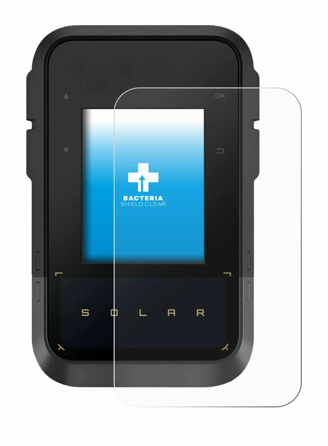 Image de l'appareil Garmin eTrex Solar avec une grande variété de protections d'écran.