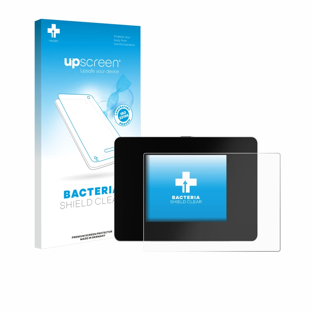 Face avant d’un emballage produit avec le logo de la marque upscreen. À côté, l’appareil REINER SCT Authenticator mini est rep