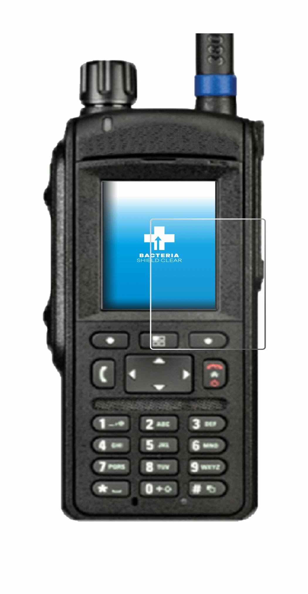 Image de l'appareil Motorola MTP6650 avec une grande variété de protections d'écran.