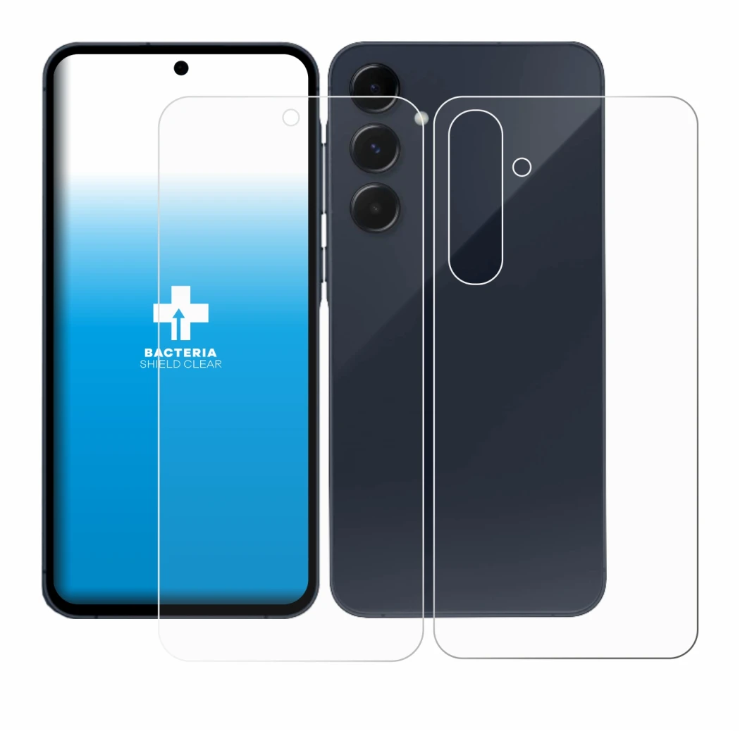 Image de l'appareil Samsung Galaxy A55 5G (Avant+Arrière) avec une grande variété de protections d'écran.