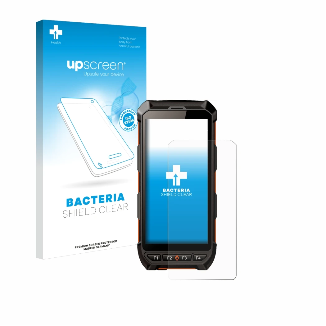 Face avant d’un emballage produit avec le logo de la marque upscreen. À côté, l’appareil iDTronic C9 RED est représenté avec l