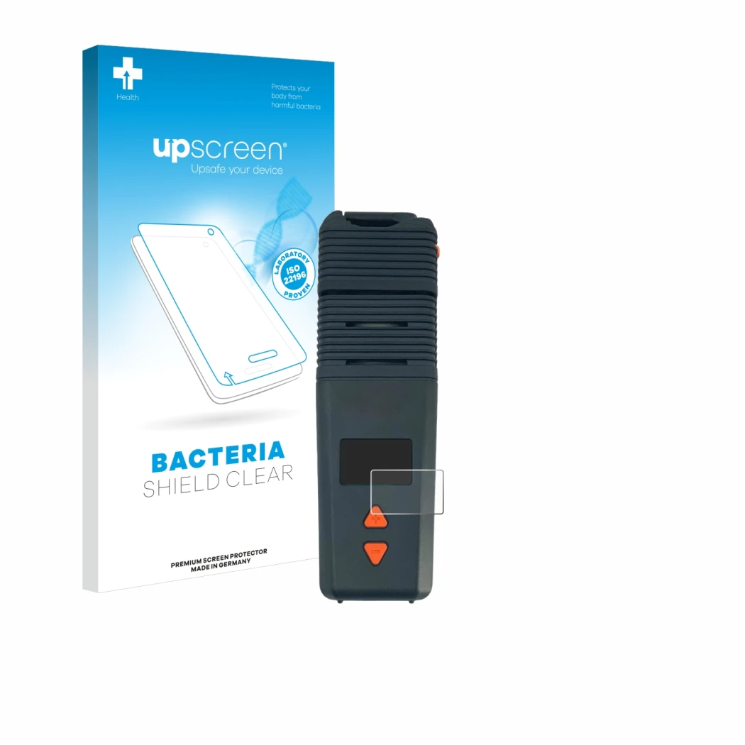 Face avant d’un emballage produit avec le logo de la marque upscreen. À côté, l’appareil Storz & Bickel Venty Vaporizer est re