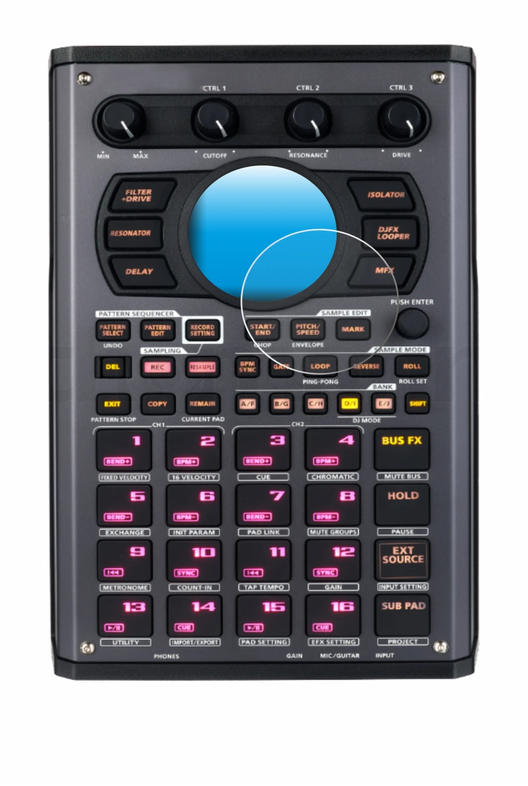 Image de l'appareil Roland SP-404MKII avec une grande variété de protections d'écran.