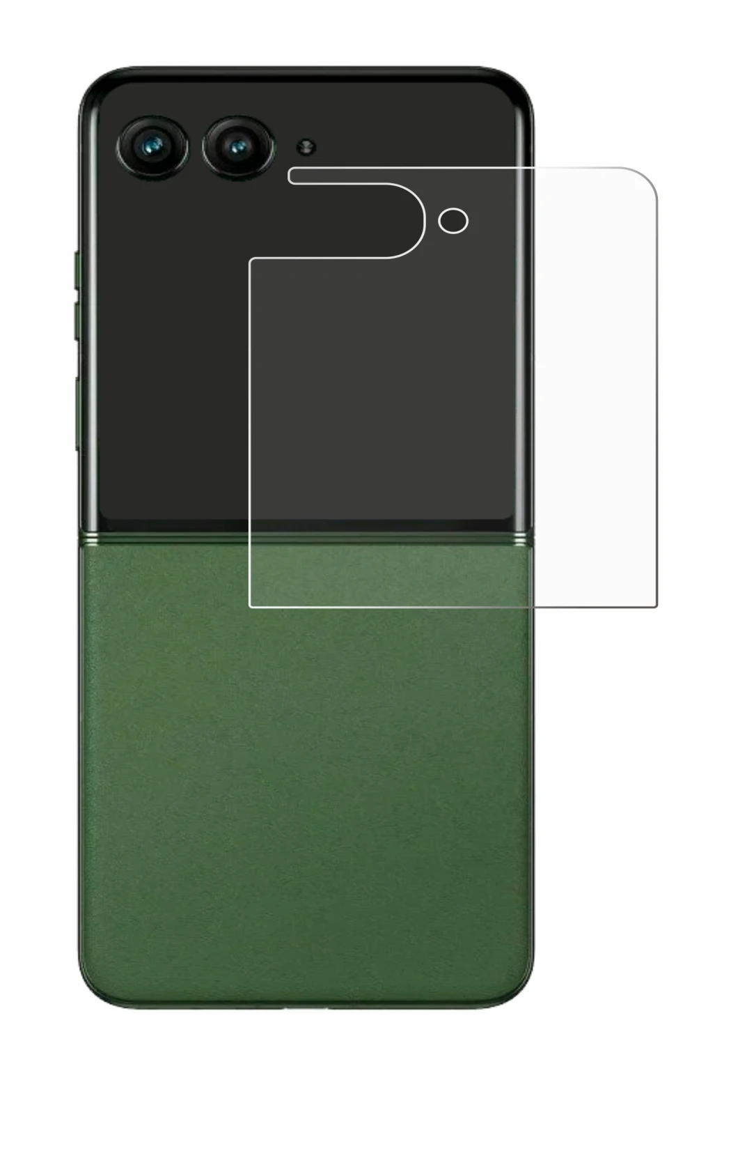 Image de l'appareil Motorola Razr 50 Ultra (Affichage arrière) avec une grande variété de protections d'écran.