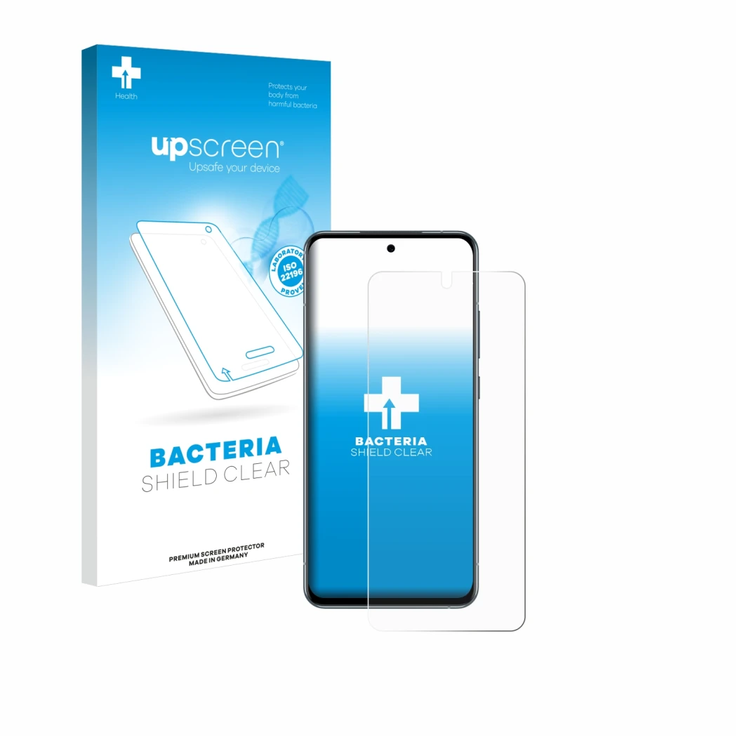 Face avant d’un emballage produit avec le logo de la marque upscreen. À côté, l’appareil Nokia X30 5G est représenté avec la p