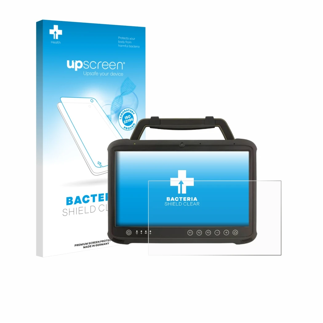 Face avant d’un emballage produit avec le logo de la marque upscreen. À côté, l’appareil Winmate M133WK est représenté avec la