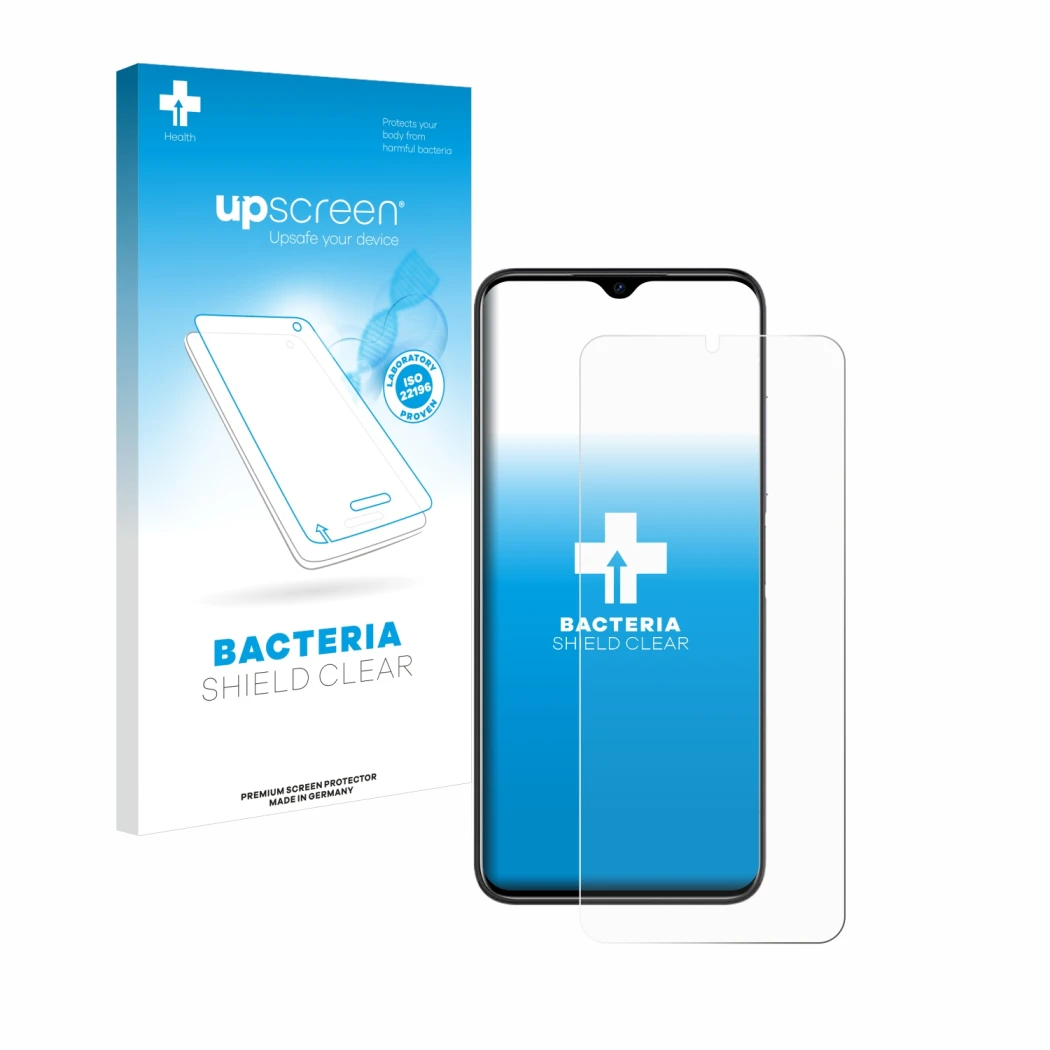 Face avant d’un emballage produit avec le logo de la marque upscreen. À côté, l’appareil Doogee N50 Pro est représenté avec la