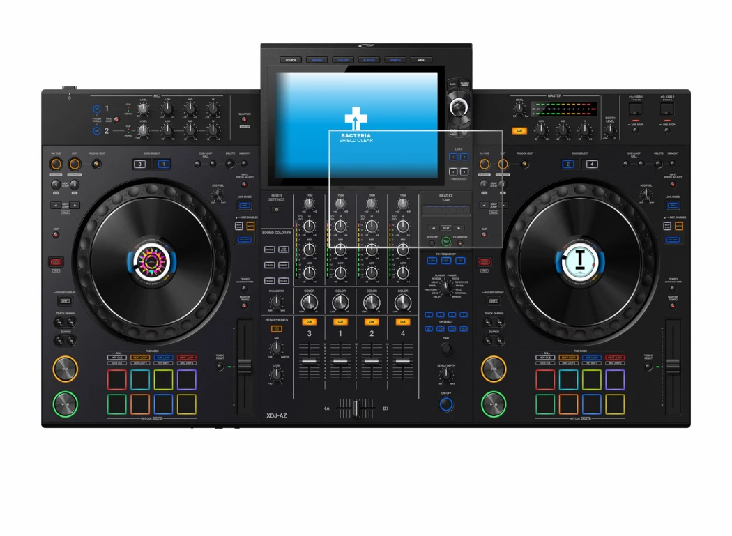 Image de l'appareil AlphaTheta XDJ-AZ avec une grande variété de protections d'écran.
