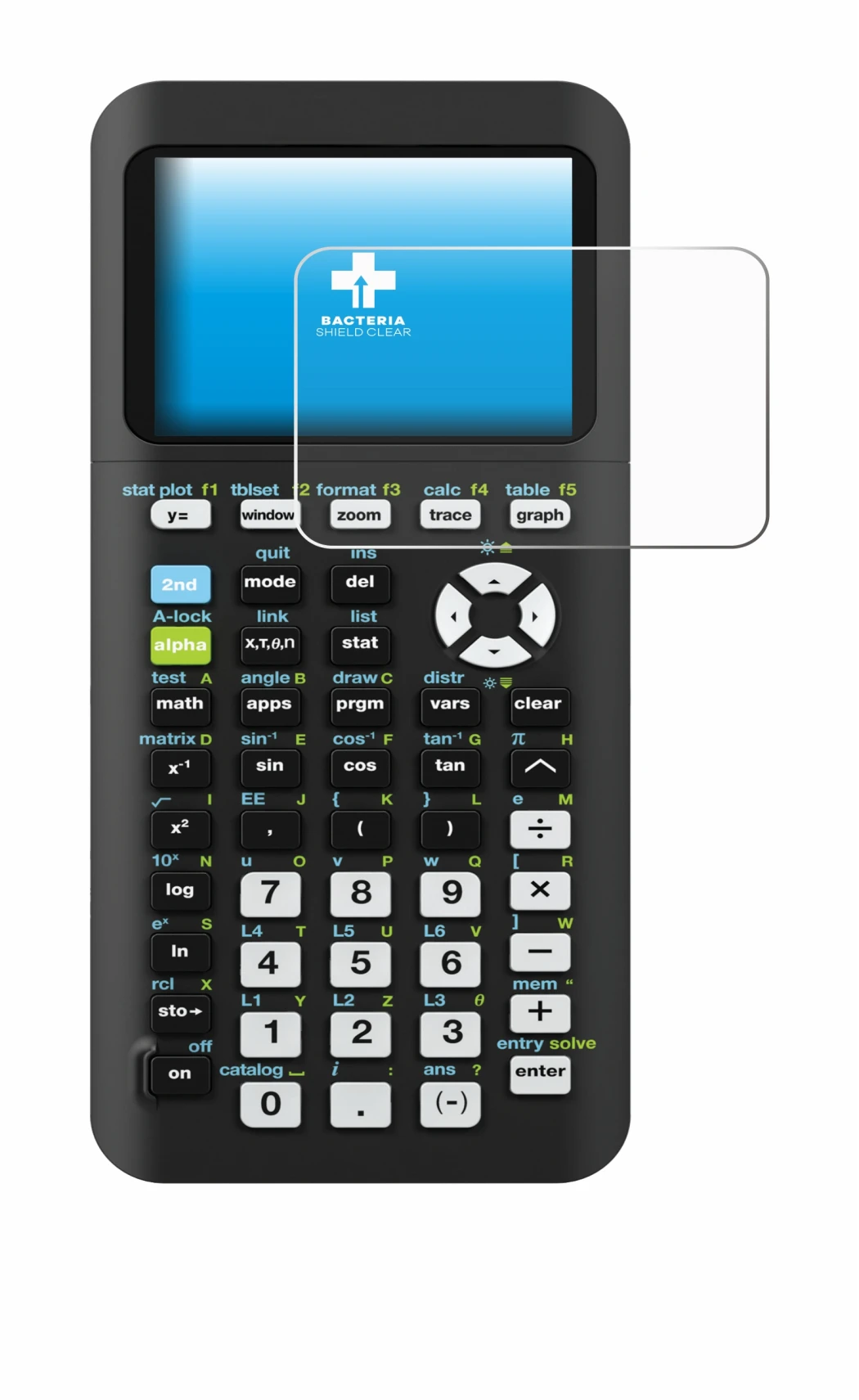 Image de l'appareil Texas Instruments TI-84 Plus CE-T Python avec une grande variété de protections d'écran.