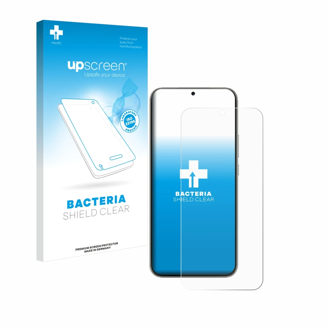 Face avant d’un emballage produit avec le logo de la marque upscreen. À côté, l’appareil Huawei Nova 13 est représenté avec la