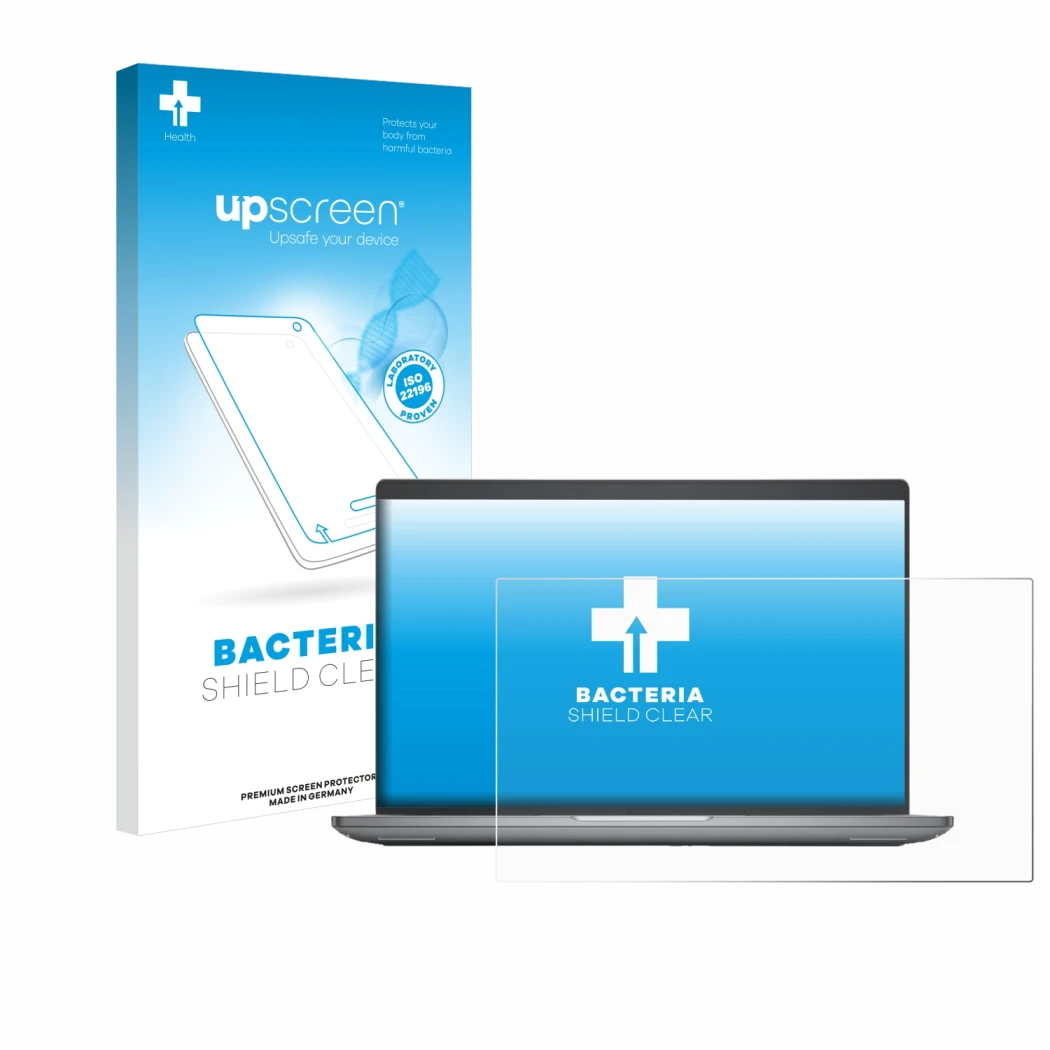Face avant d’un emballage produit avec le logo de la marque upscreen. À côté, l’appareil Dell Precision 3591 Workstation est r