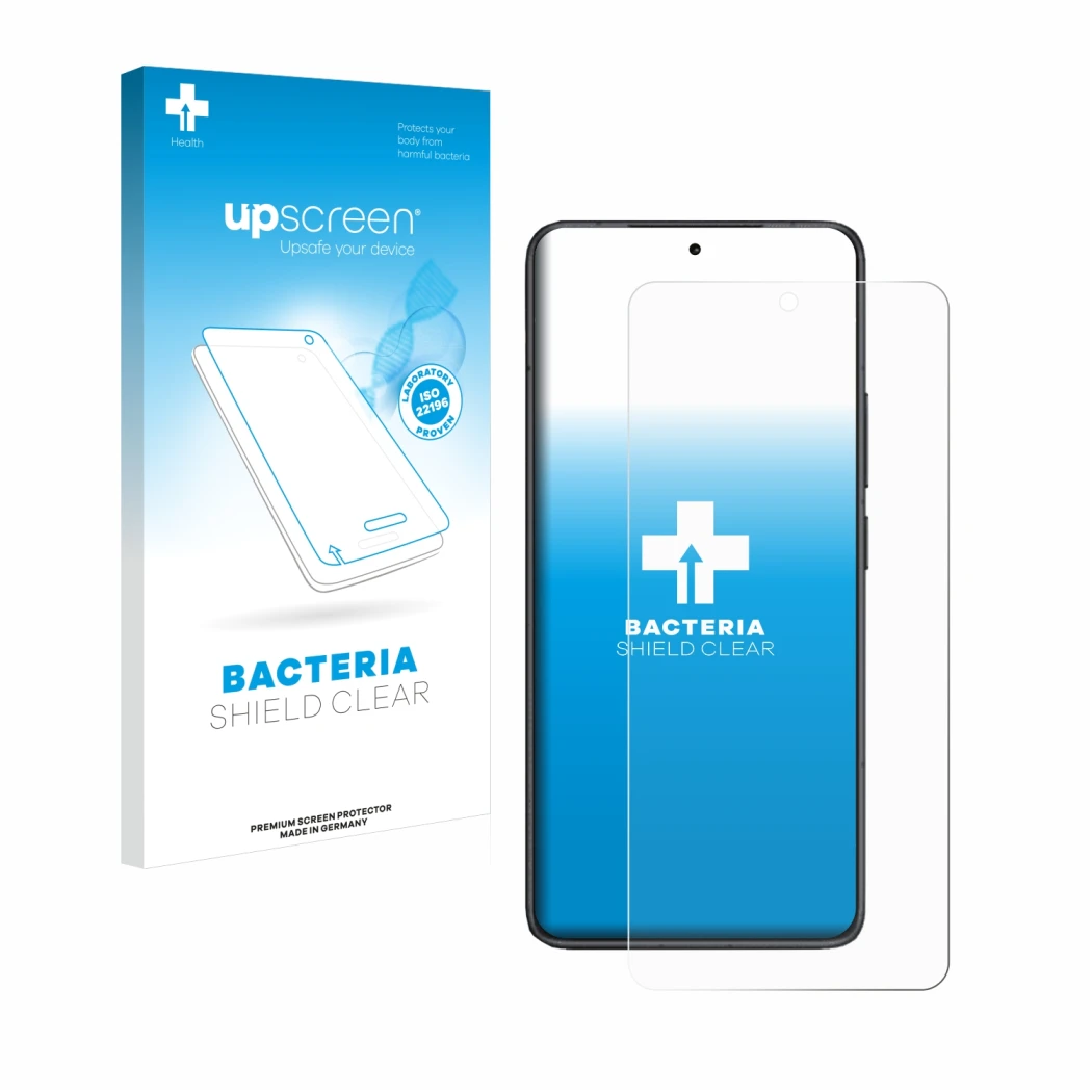 Face avant d’un emballage produit avec le logo de la marque upscreen. À côté, l’appareil Xiaomi Redmi K80 Pro est représenté a