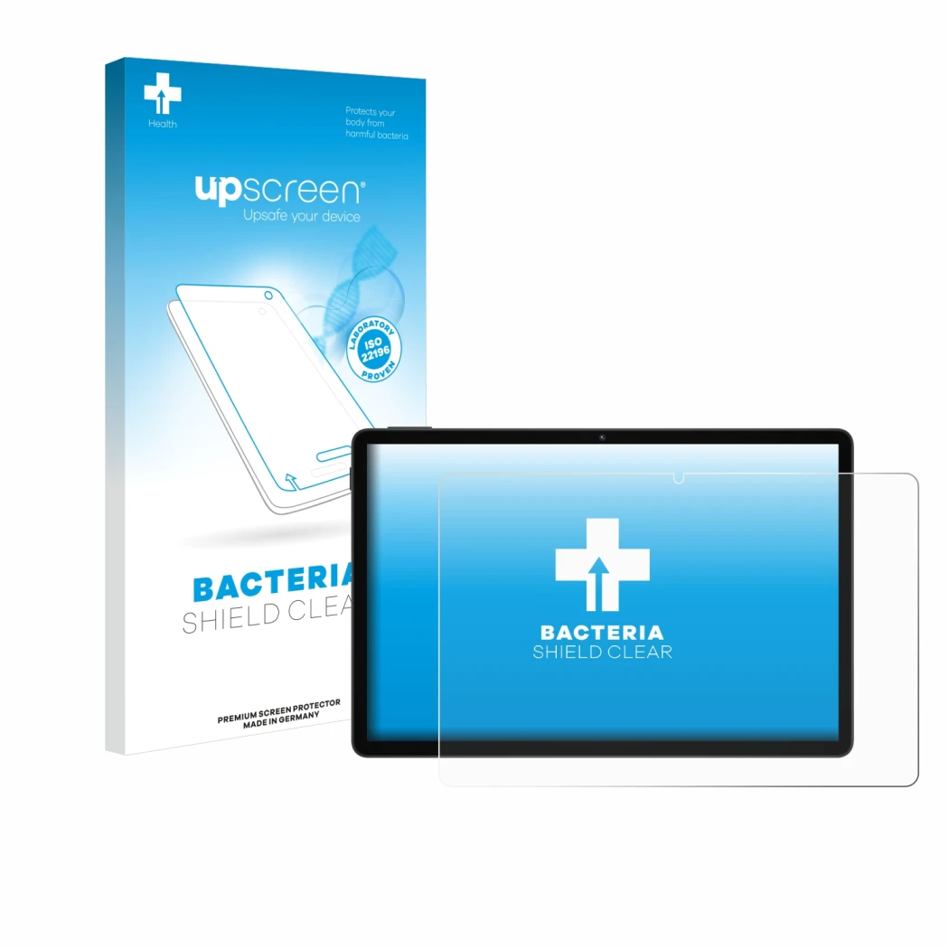 Face avant d’un emballage produit avec le logo de la marque upscreen. À côté, l’appareil Doogee U11 est représenté avec la pro