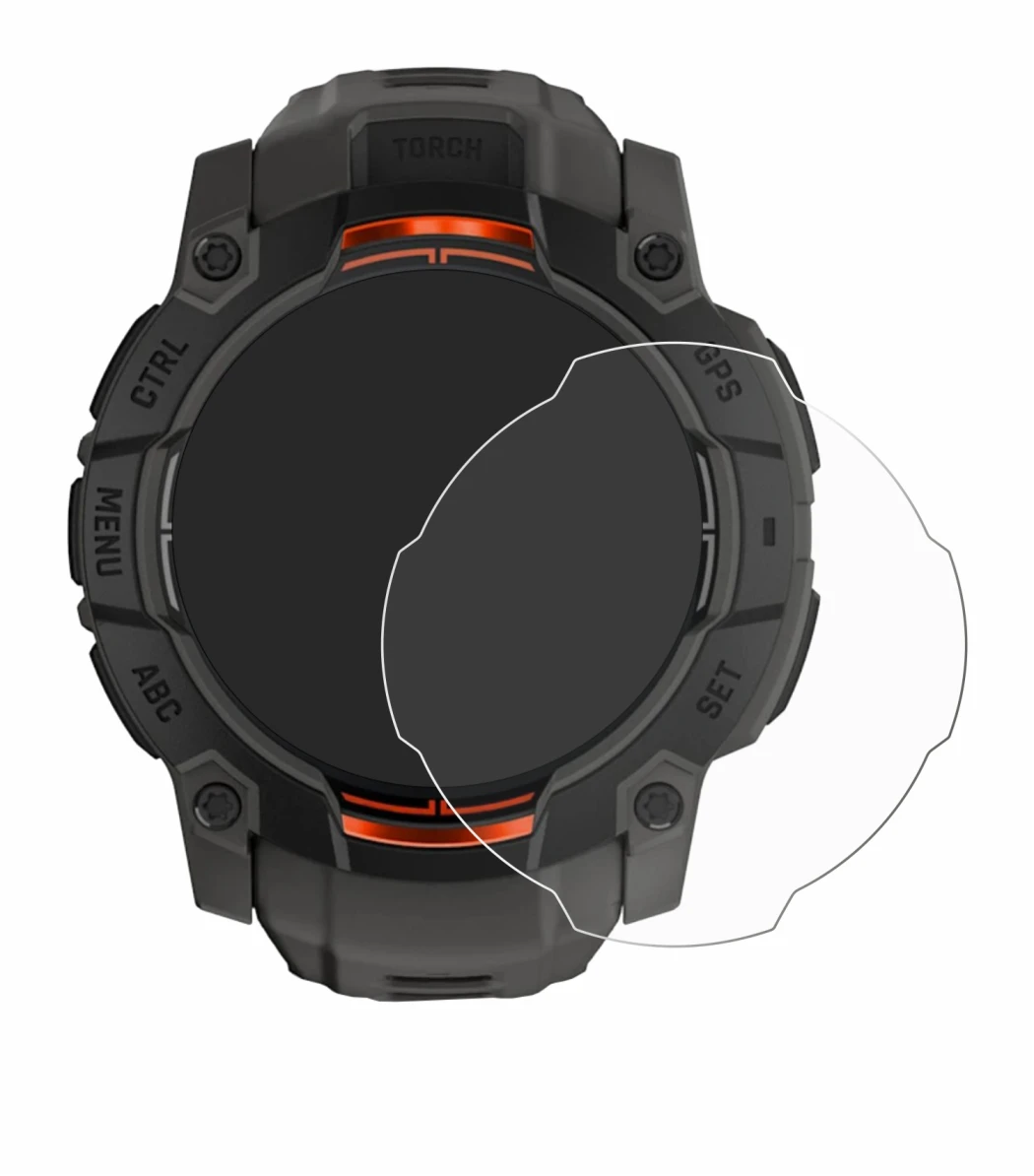 Image de l'appareil Garmin Instinct 3 Solar (45 mm) avec une grande variété de protections d'écran.