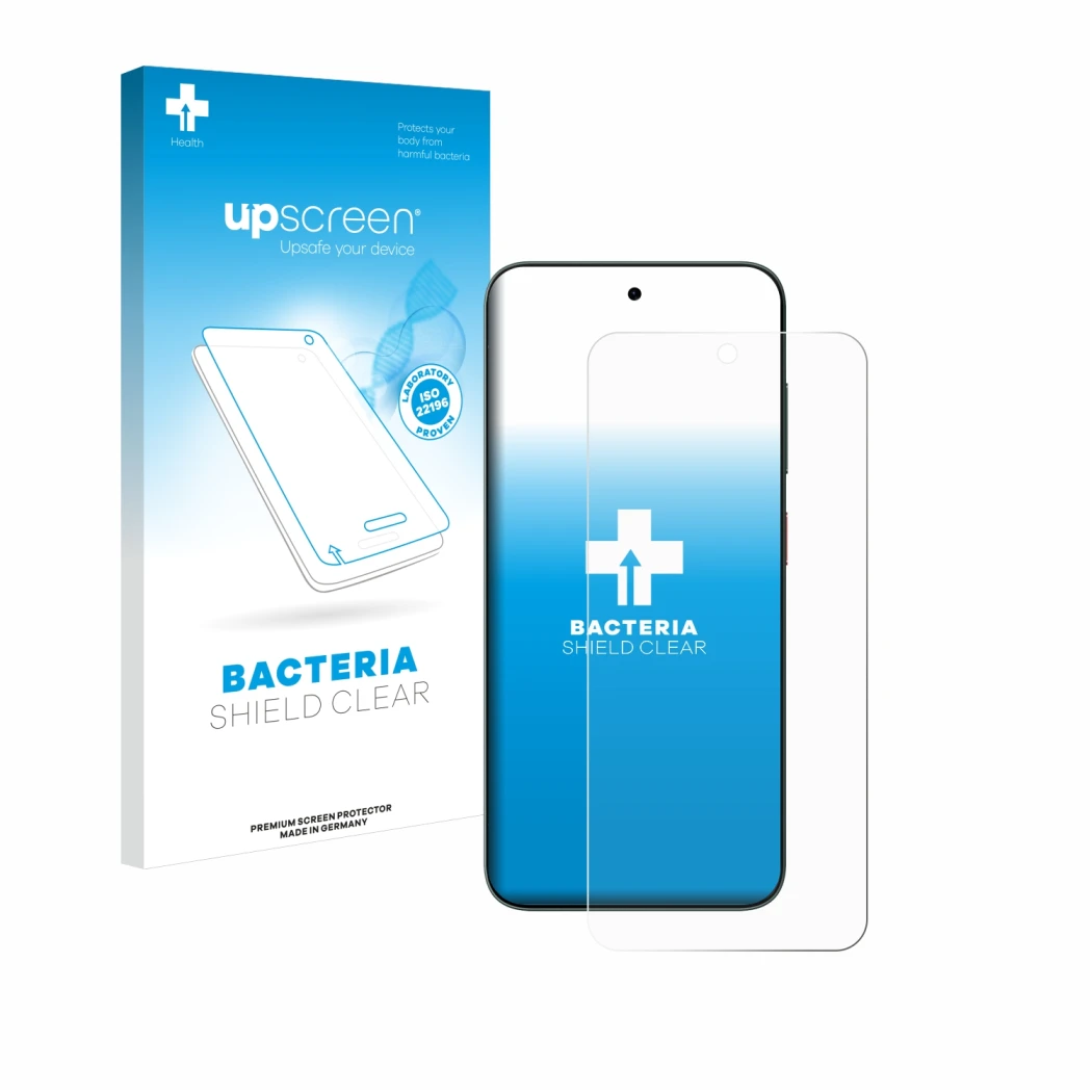 Face avant d’un emballage produit avec le logo de la marque upscreen. À côté, l’appareil ZTE Blade V70 est représenté avec la 