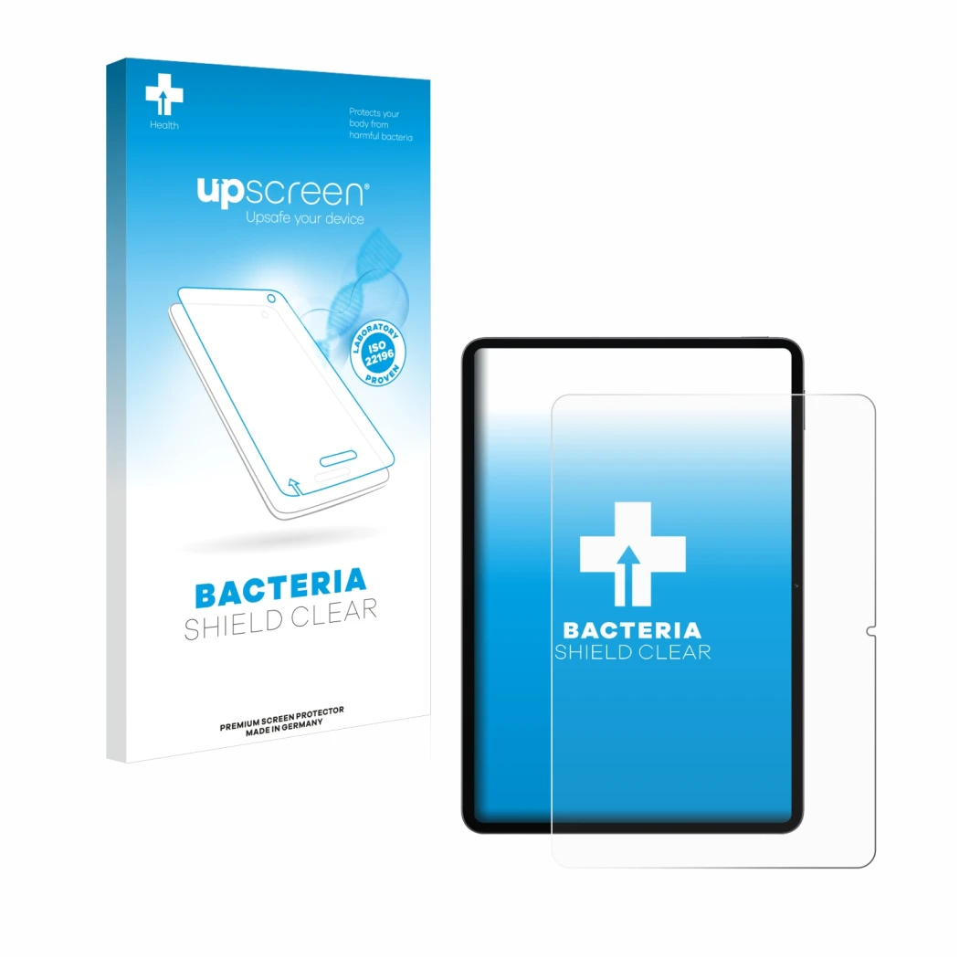 Face avant d’un emballage produit avec le logo de la marque upscreen. À côté, l’appareil Xiaomi Pad 7 Pro est représenté avec 