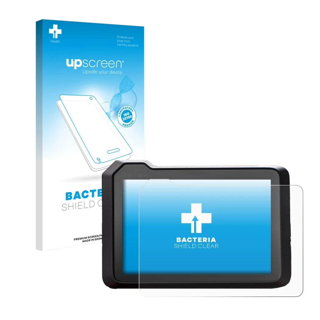 Face avant d’un emballage produit avec le logo de la marque upscreen. À côté, l’appareil KTM 1390 Super Duke R 2025 5