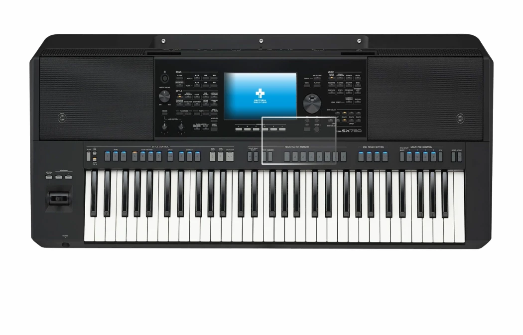 Image de l'appareil Yamaha PSR-SX720 avec une grande variété de protections d'écran.