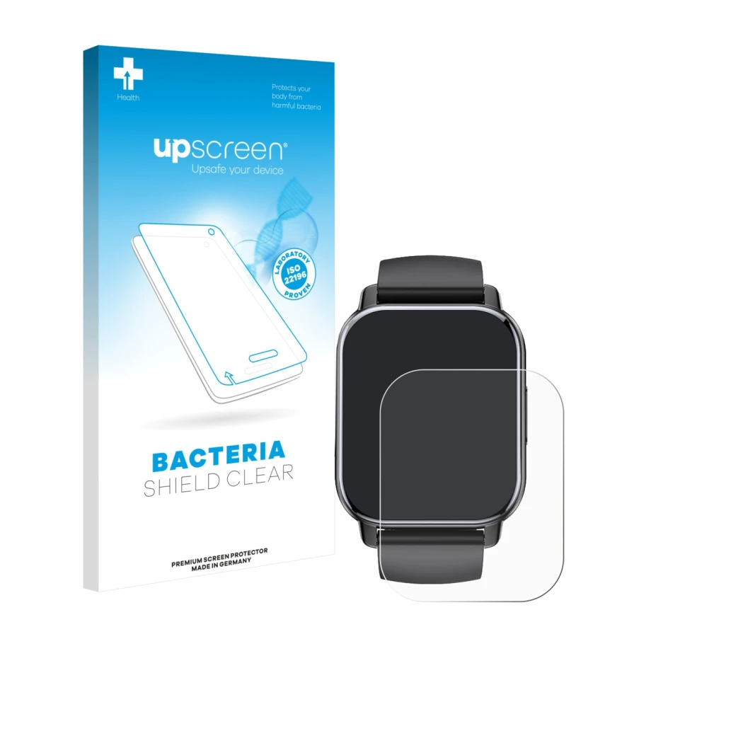 Face avant d’un emballage produit avec le logo de la marque upscreen. À côté, l’appareil Poounur T80 1.95