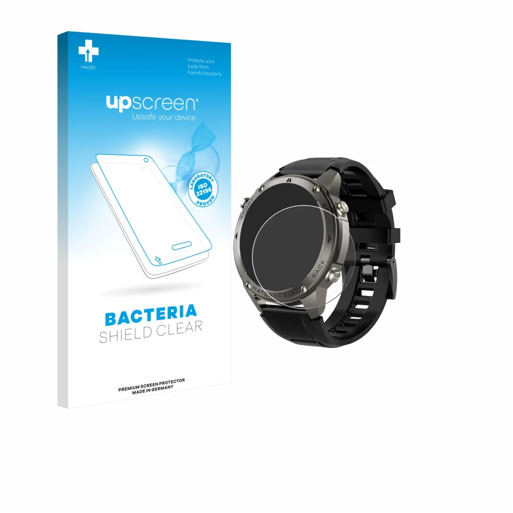 Face avant d’un emballage produit avec le logo de la marque upscreen. À côté, l’appareil Knauermann GPS 4 (2025) est représent