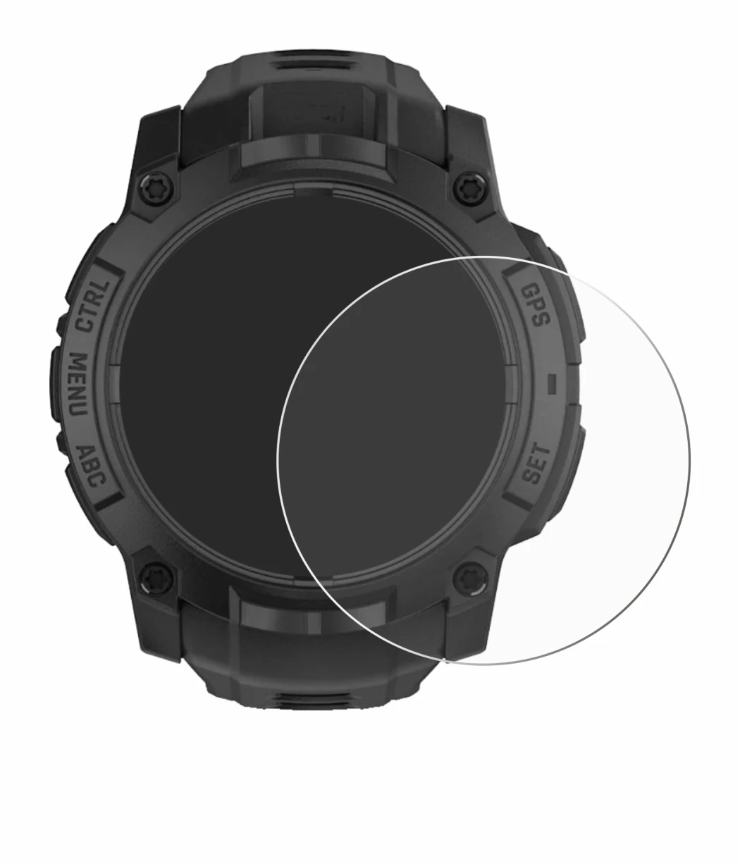 Image de l'appareil Garmin Instinct 3 Solar Tactical Edition (50 mm) avec une grande variété de protections d'écran.