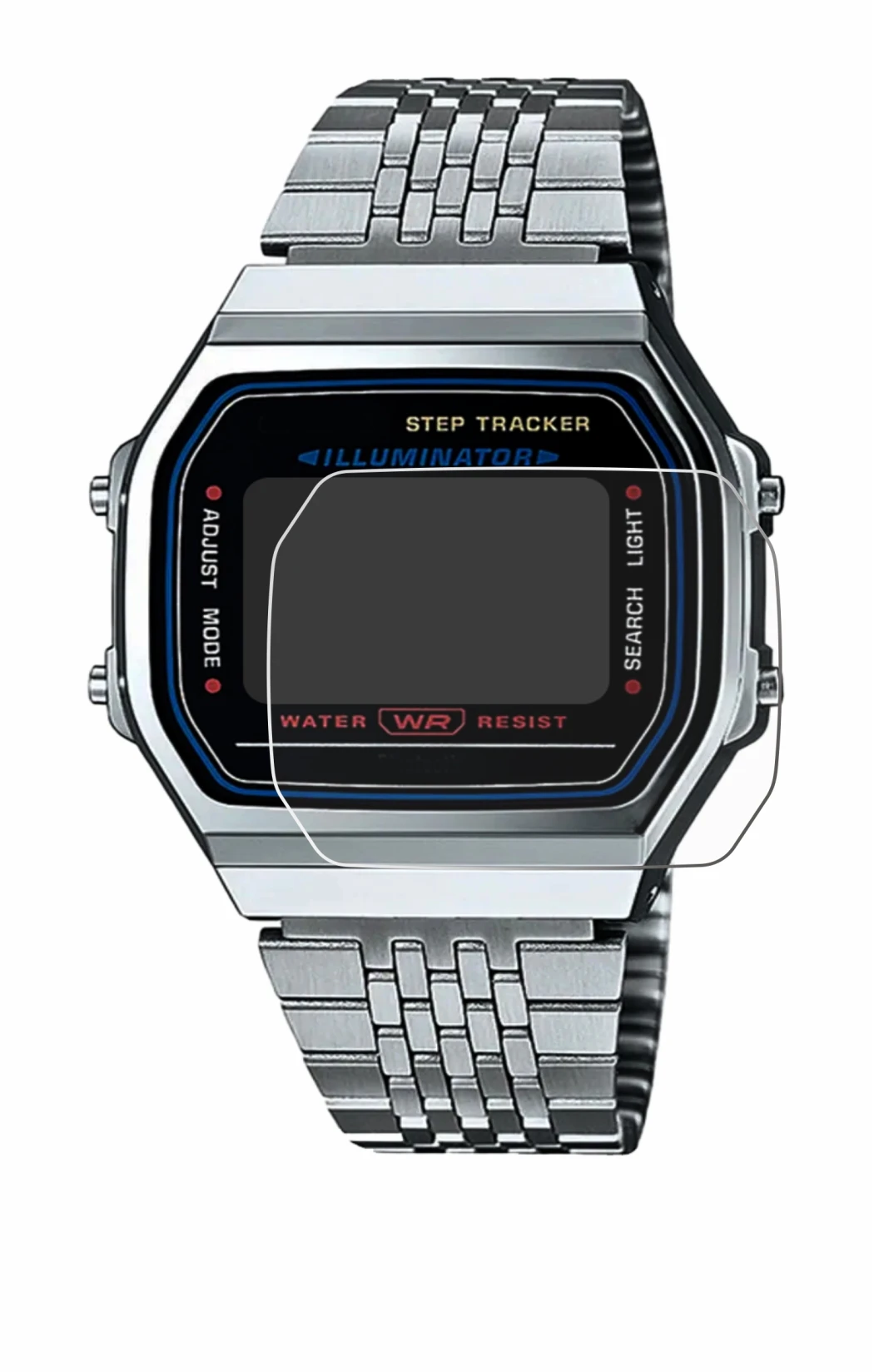 Image de l'appareil Casio iconic ABL-100WE-1A avec une grande variété de protections d'écran.