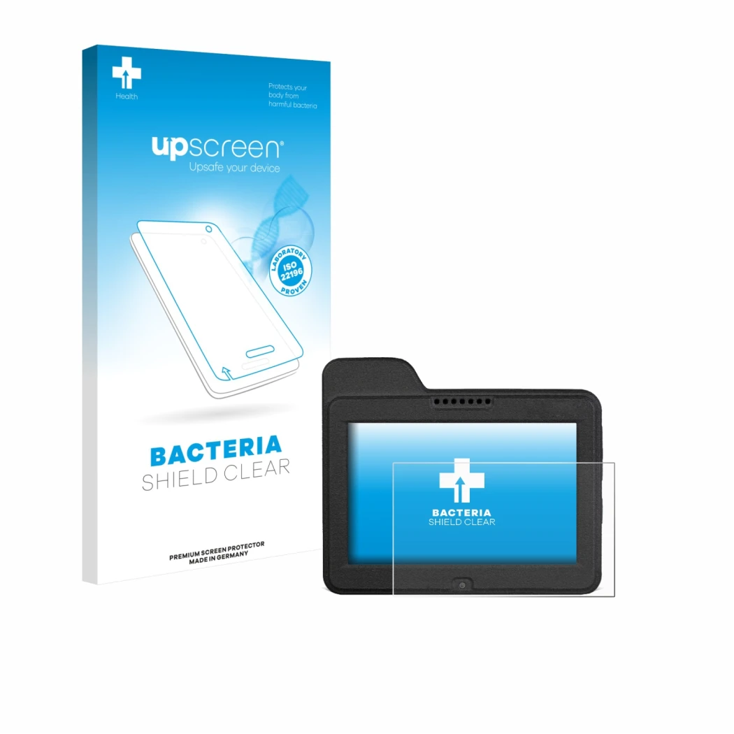 Face avant d’un emballage produit avec le logo de la marque upscreen. À côté, l’appareil Naviter Omni est représenté avec la p