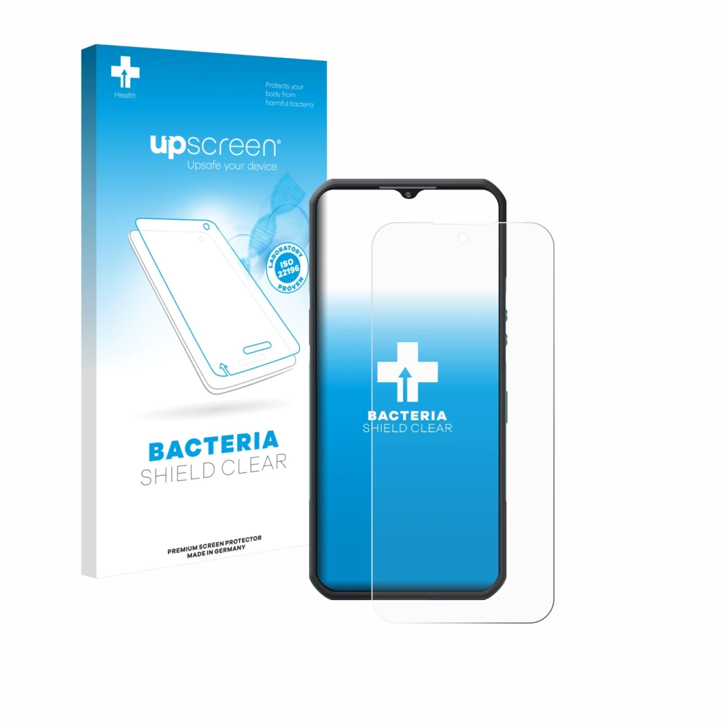 Face avant d’un emballage produit avec le logo de la marque upscreen. À côté, l’appareil Oukitel WP55 Pro est représenté avec 