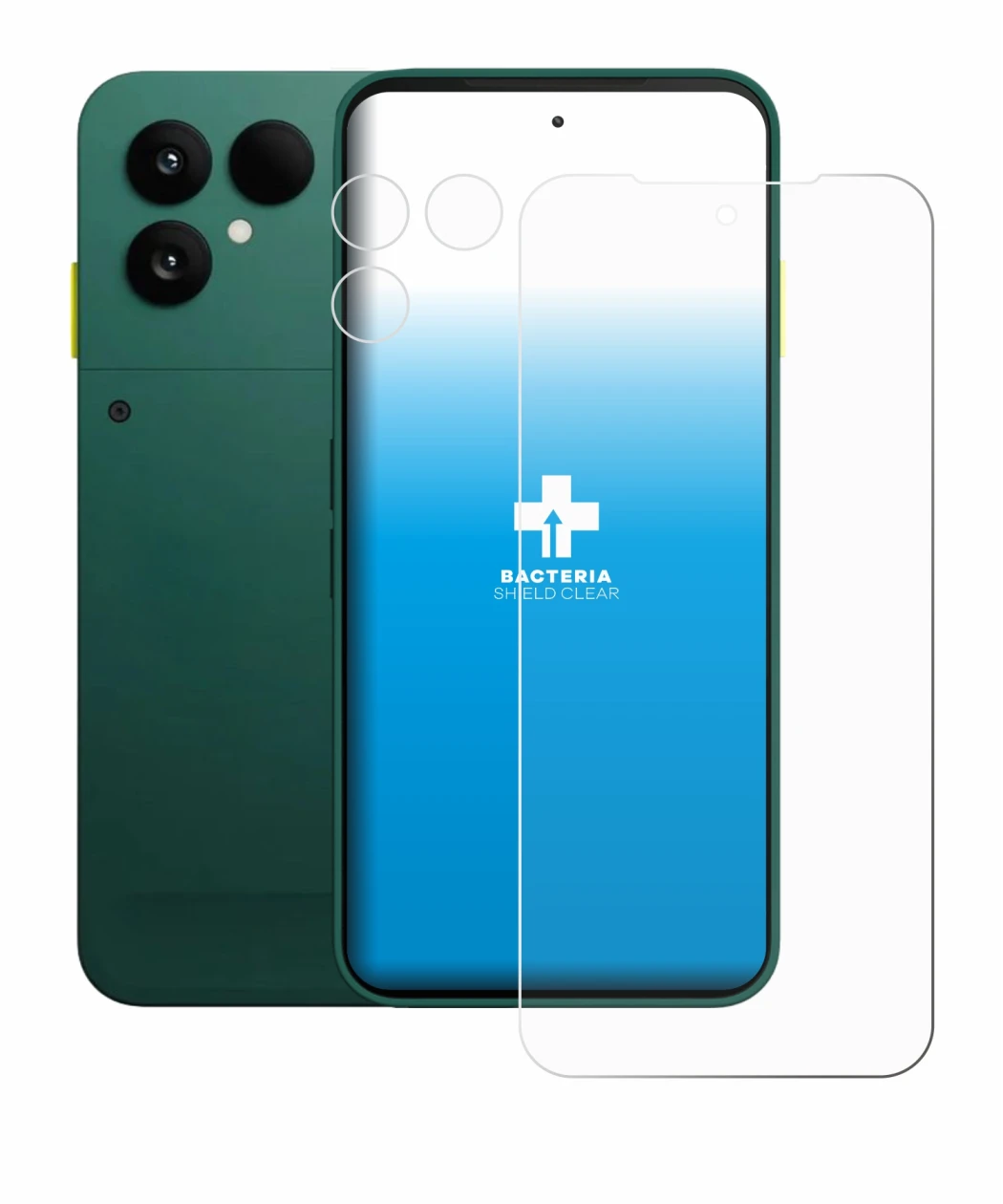 Image de l'appareil Fairphone 6 (Avant+Caméra) avec une grande variété de protections d'écran.