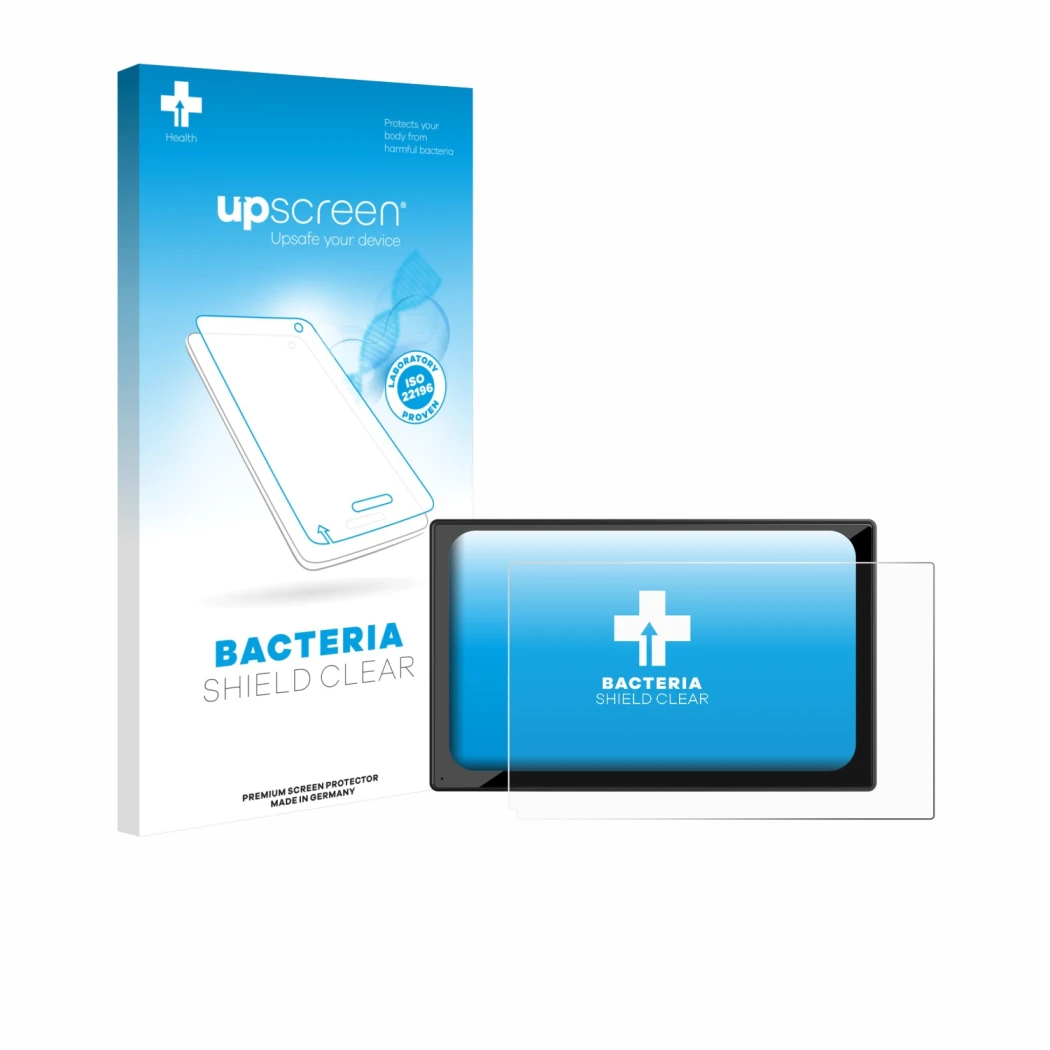 Face avant d’un emballage produit avec le logo de la marque upscreen. À côté, l’appareil Carpuride V9 9