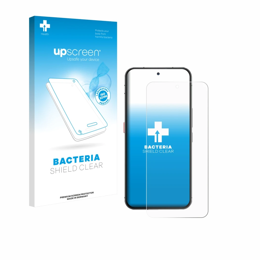 Face avant d’un emballage produit avec le logo de la marque upscreen. À côté, l’appareil Oukitel WP210 5G est représenté avec