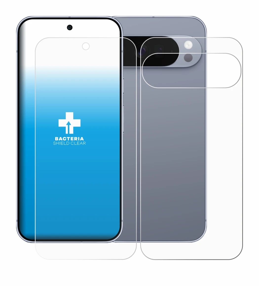 Image de l'appareil Google Pixel 10 Pro XL (Avant+Arrière) avec une grande variété de protections d'écran.