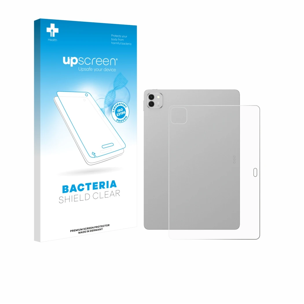 Face avant d’un emballage produit avec le logo de la marque upscreen. À côté, l’appareil Honor Magicpad 3 (Arrière) est représ