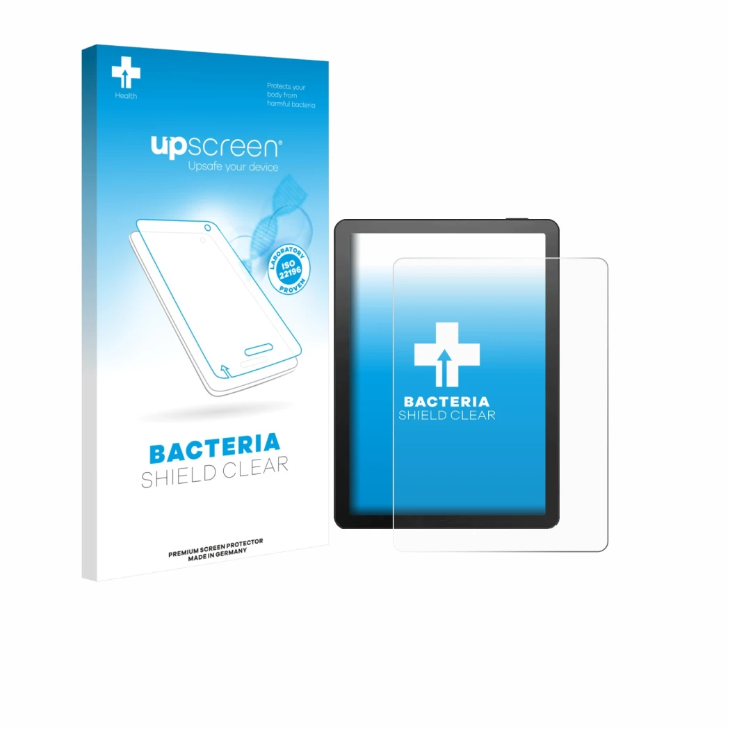 Face avant d’un emballage produit avec le logo de la marque upscreen. À côté, l’appareil Bigme B6 Color est représenté avec la