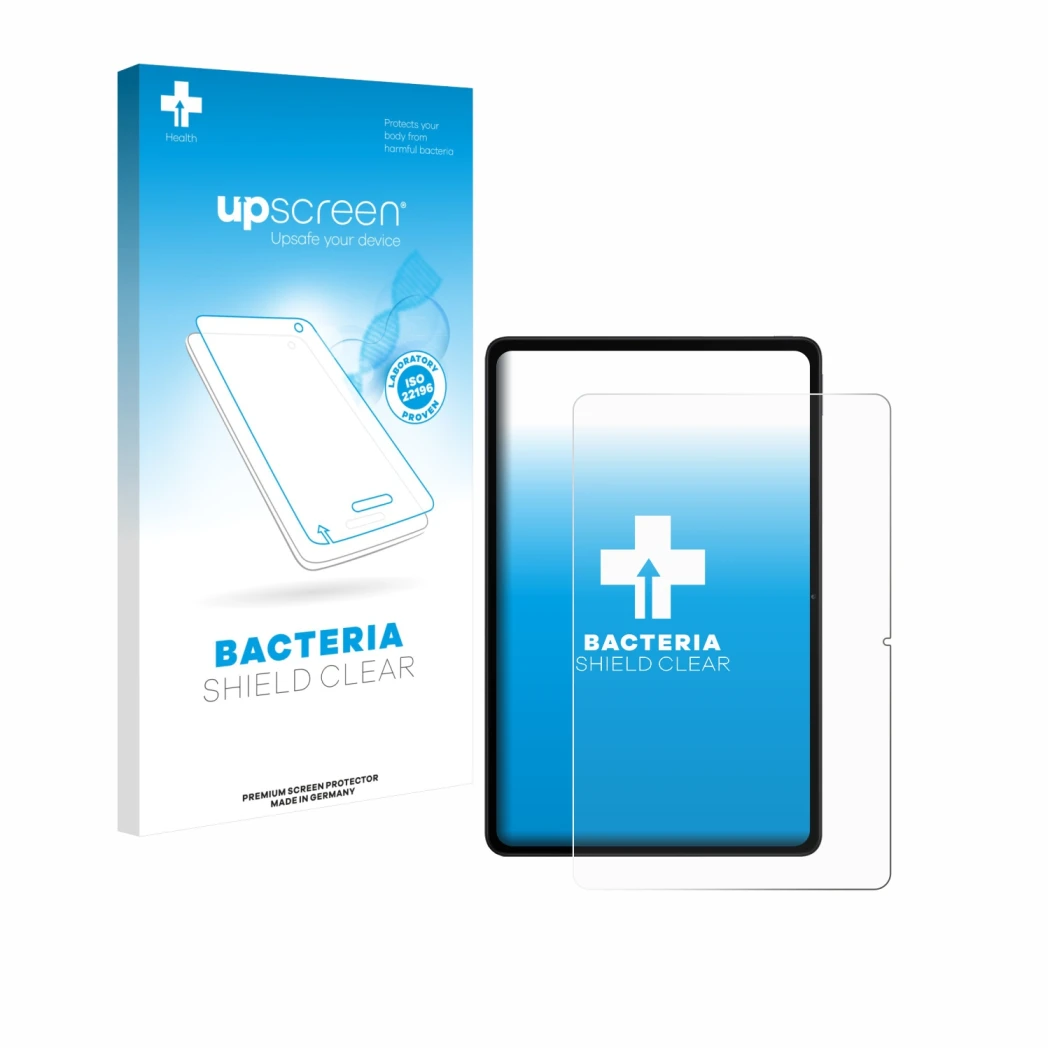 Face avant d’un emballage produit avec le logo de la marque upscreen. À côté, l’appareil Xiaomi Redmi Pad 2 Pro est représenté