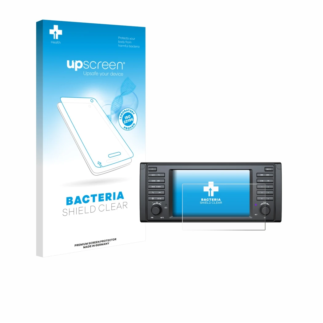 Face avant d’un emballage produit avec le logo de la marque upscreen. À côté, l’appareil Eonon E39A12S est représenté avec la 
