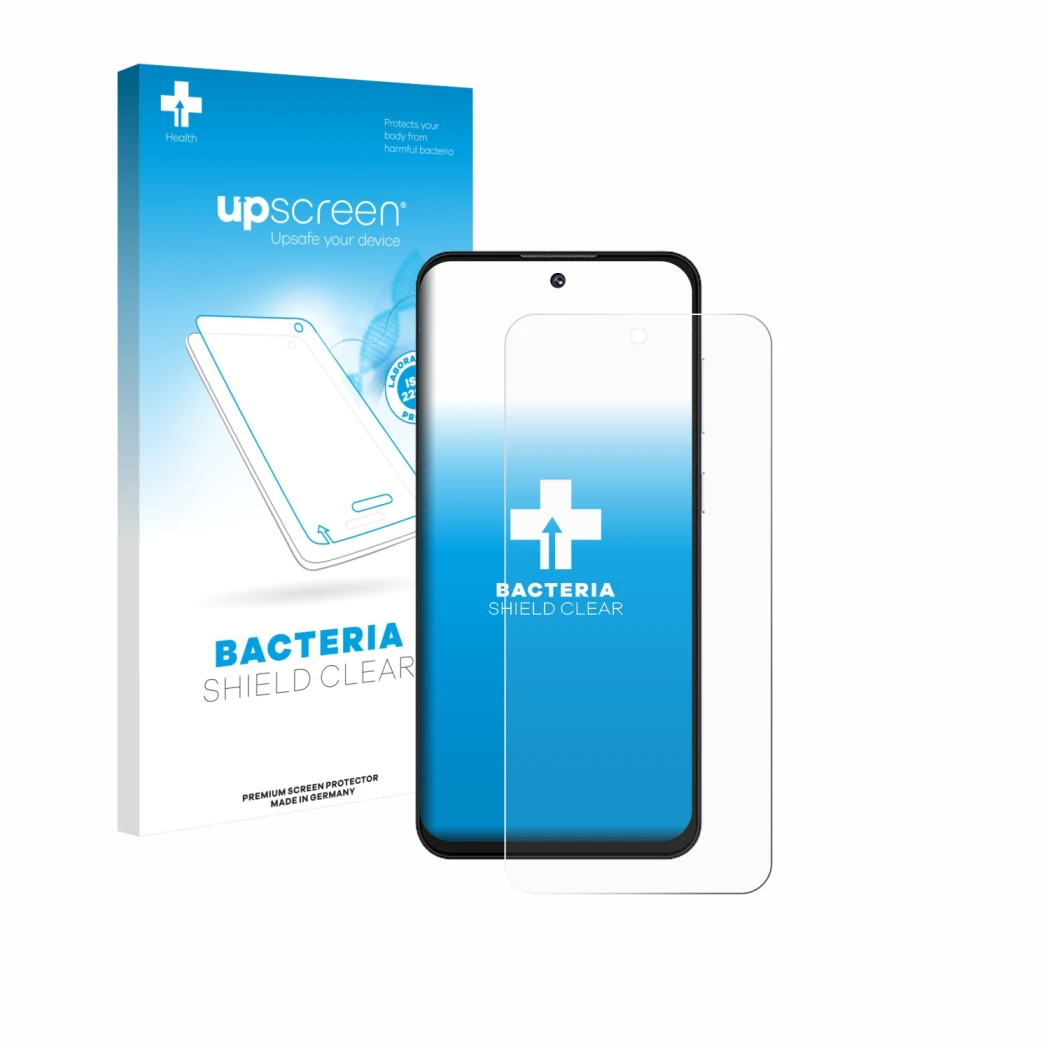 Face avant d’un emballage produit avec le logo de la marque upscreen. À côté, l’appareil Oukitel C69 est représenté avec la pr