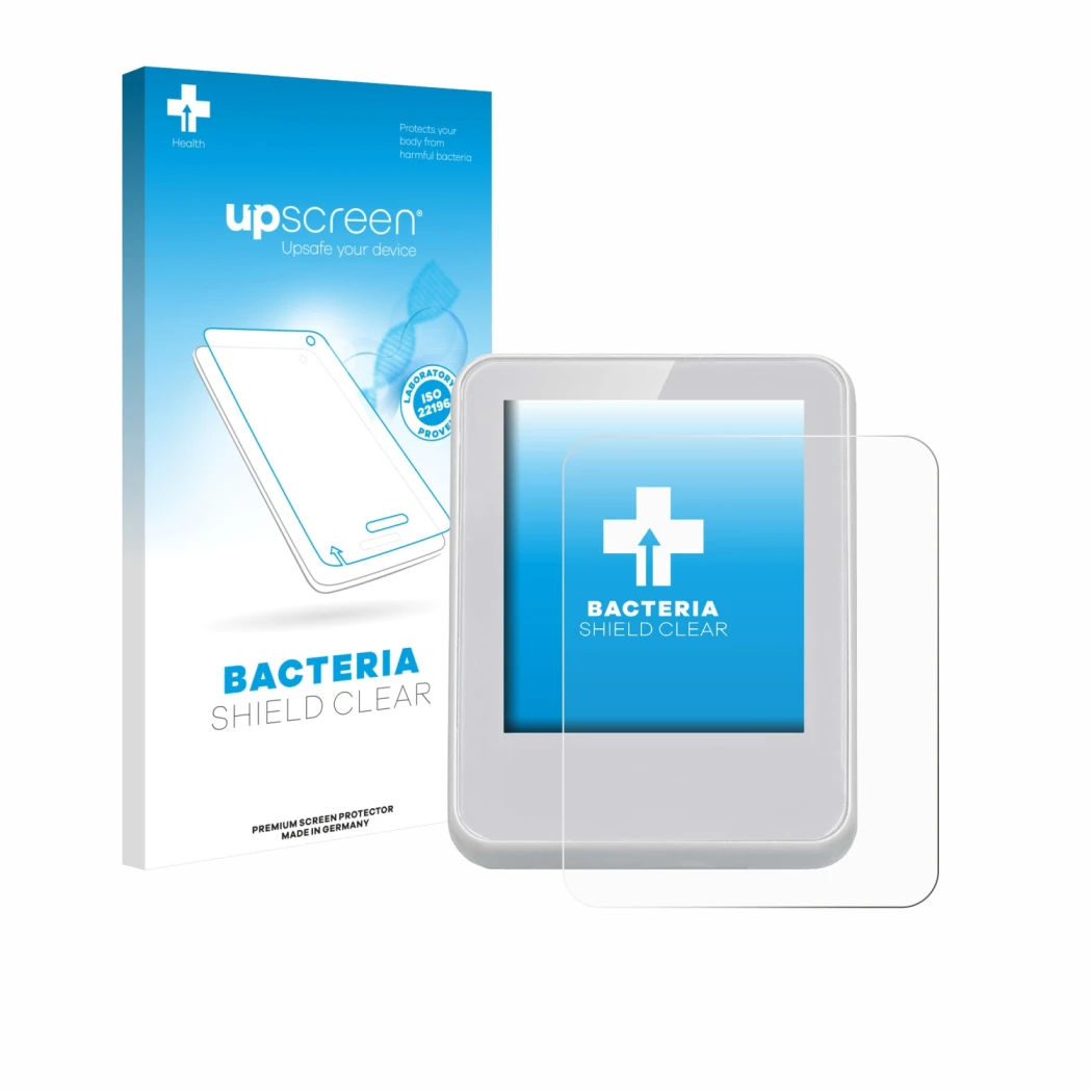 Face avant d’un emballage produit avec le logo de la marque upscreen. À côté, l’appareil Bresser ClimaTemp Thermomètre d'ambia