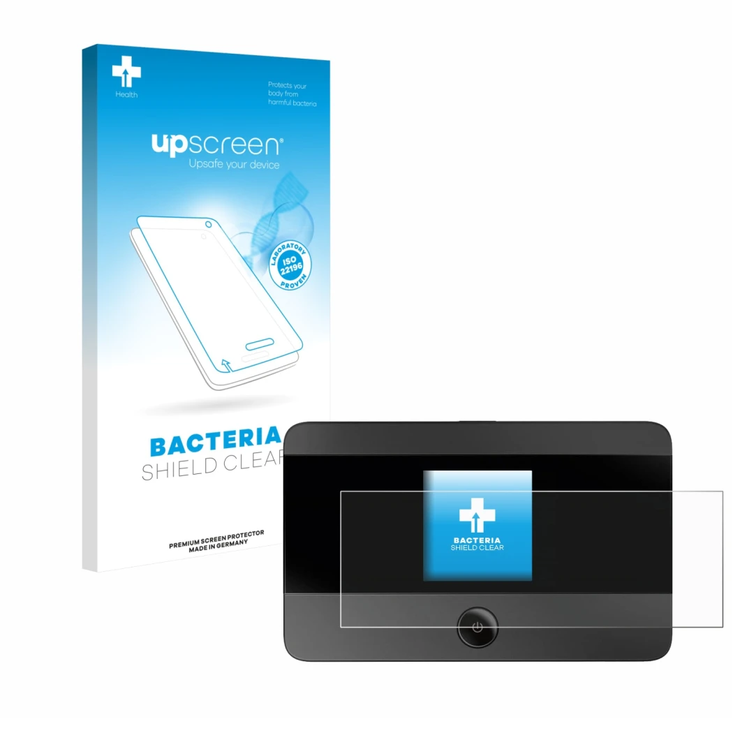 Face avant d’un emballage produit avec le logo de la marque upscreen. À côté, l’appareil TP-Link M7350 est représenté avec la