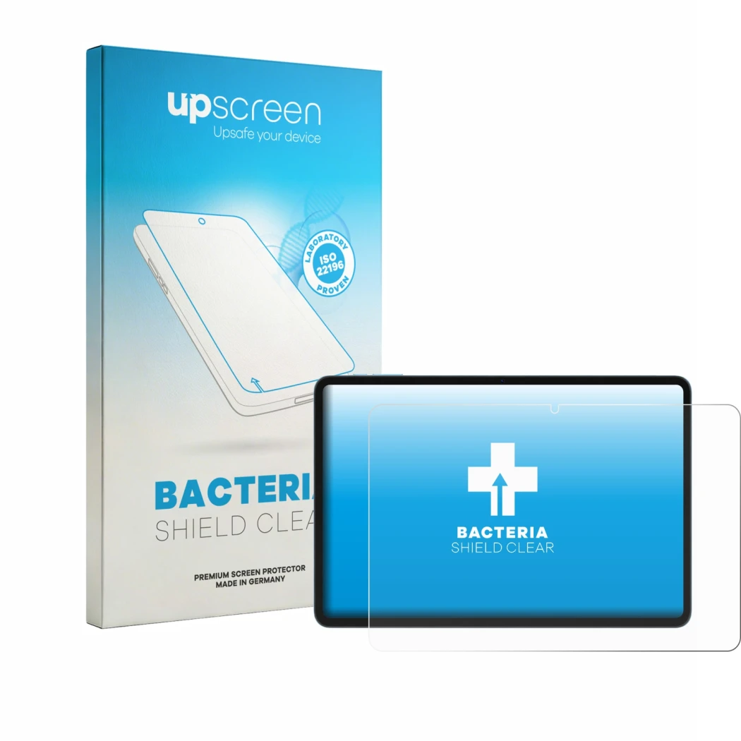 Face avant d’un emballage produit avec le logo de la marque upscreen. À côté, l’appareil Doogee Tab G6 Pro est représenté avec