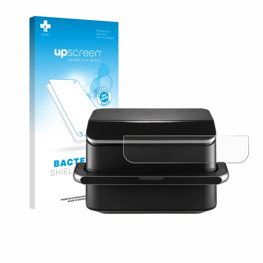 Face avant d’un emballage produit avec le logo de la marque upscreen. À côté, l’appareil Cosori CAF-TF101S est représenté avec