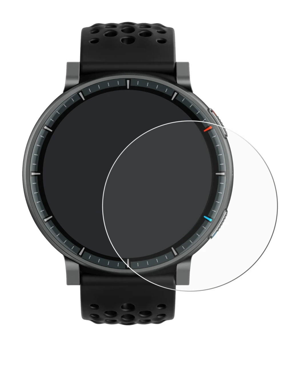 Image de l'appareil Amazfit Active Max avec une grande variété de protections d'écran.