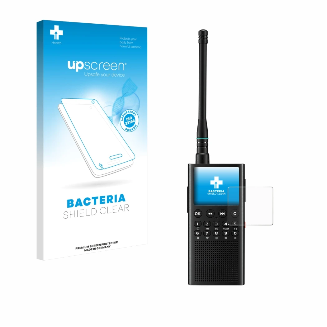 Face avant d’un emballage produit avec le logo de la marque upscreen. À côté, l’appareil Choyong WT2 est représenté avec la pr