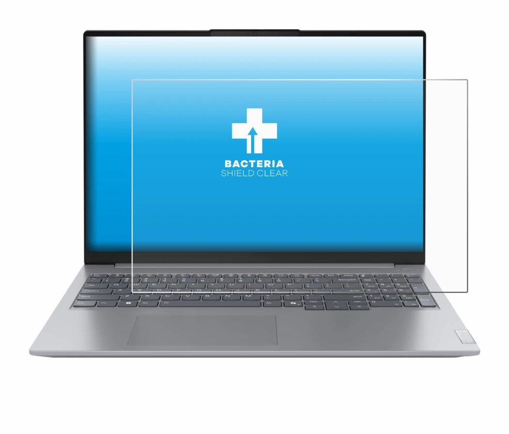 Image de l'appareil Lenovo ThinkBook 16 Gen 7+ avec une grande variété de protections d'écran.